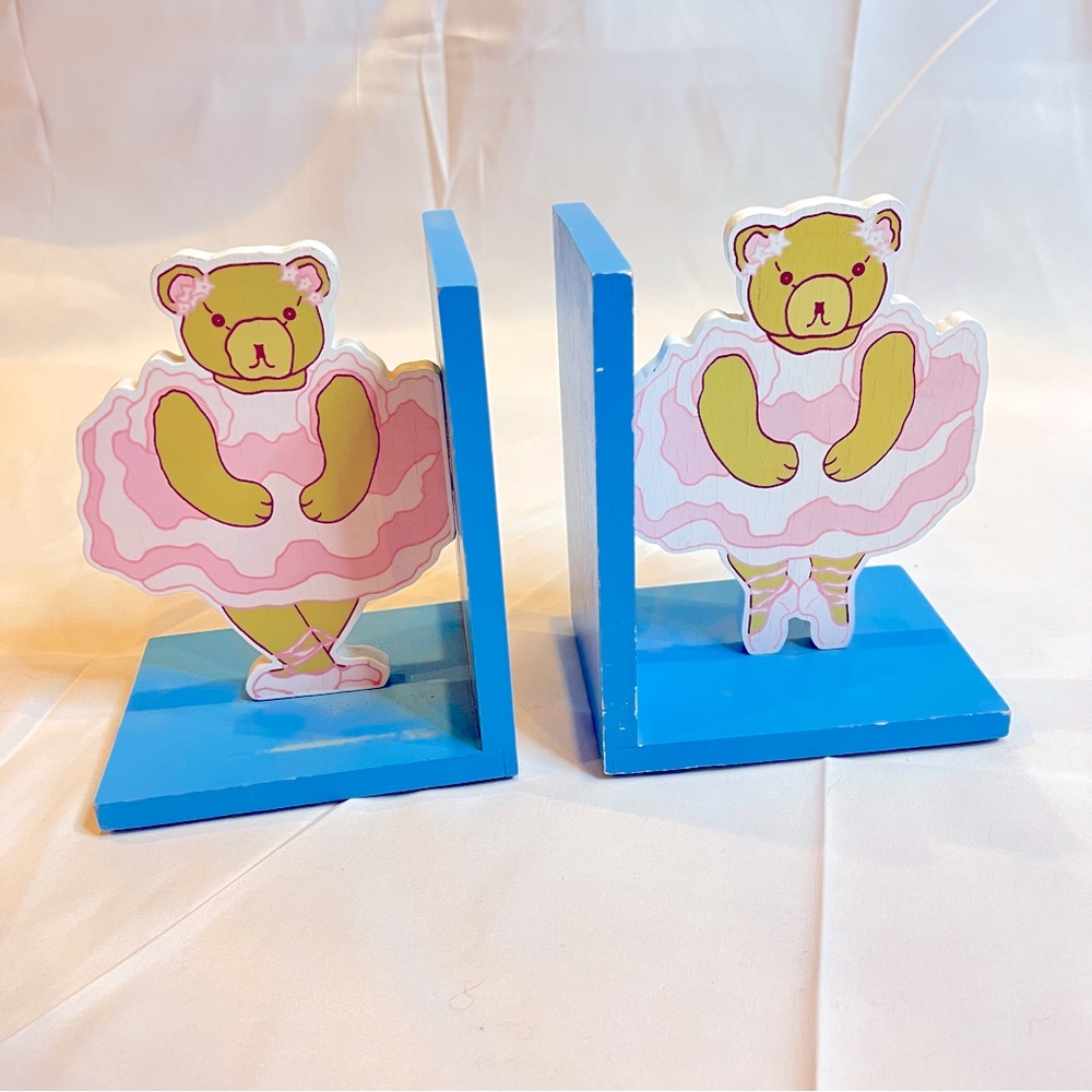 VINTAGE | ballet teddy bear wood book ends